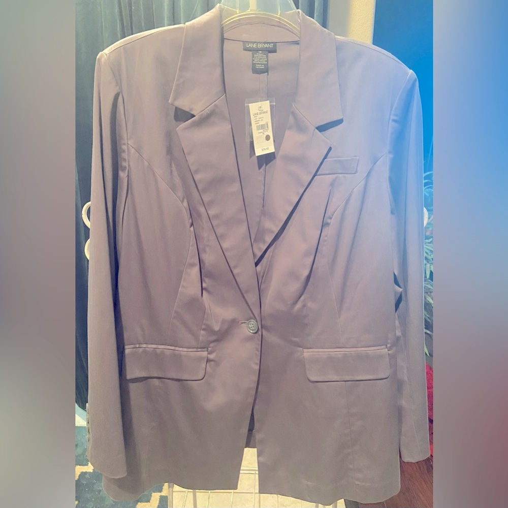 New Women’s Lane Bryant Boyfriend Single Button Gray Blazer Jacket